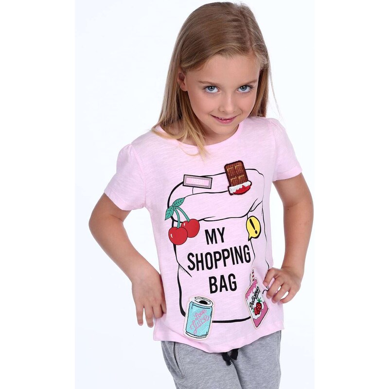 FASARDI Dívčí tričko s nášivkami ve světle růžové barvě