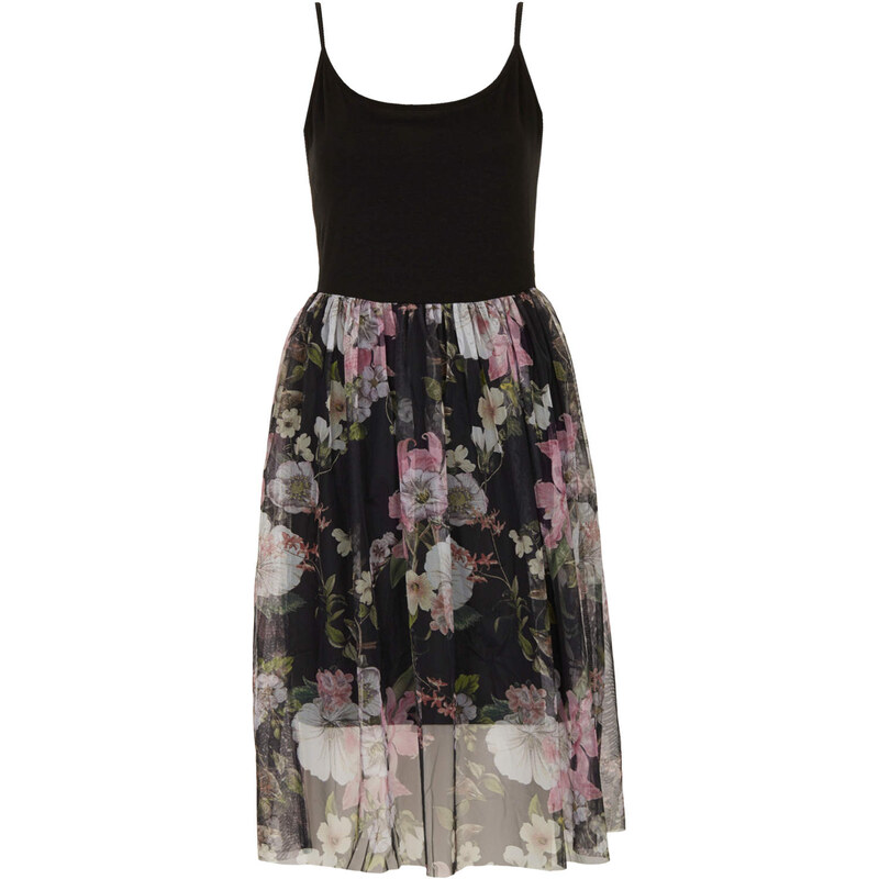 Topshop Dark Flower Tulle Dress