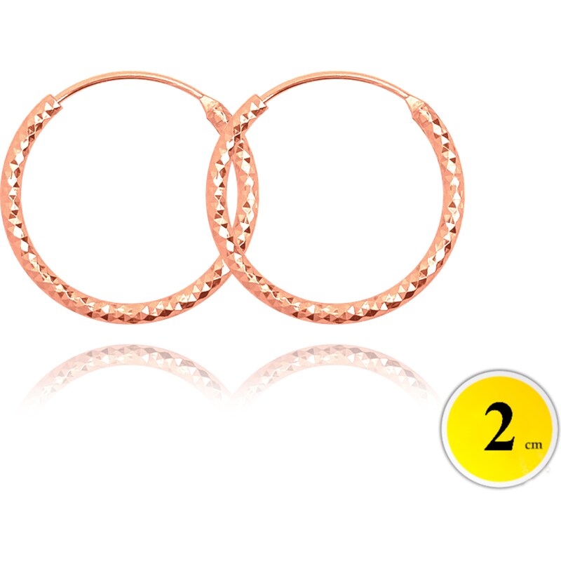 MINET Rose gold broušené stříbrné náušnice KRUHY 2 cm 75035016