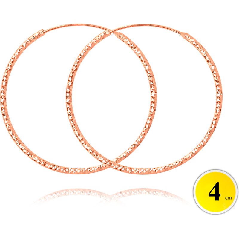 MINET Rose gold broušené stříbrné náušnice KRUHY 4 cm JMAN0392RE04 75018043