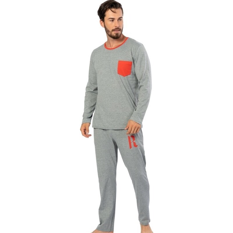Naspani Šedo červené pyžamo pro muže 1XL-4XL 1P1411