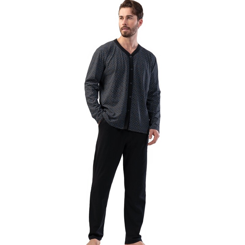 Naspani Elegantní celopropínací pyžamo pro muže - kárované 1P1401
