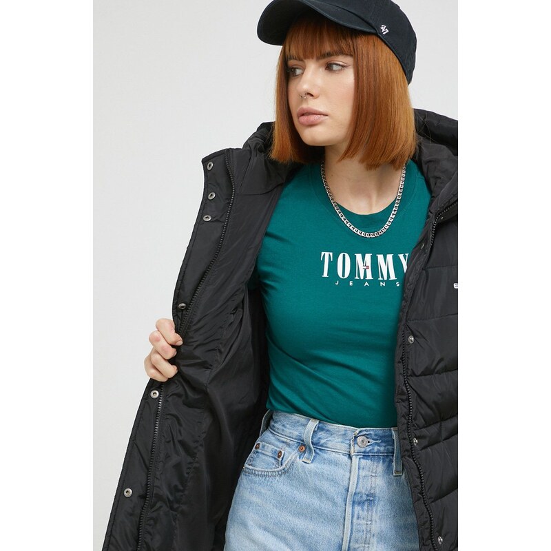 Bunda Tommy Jeans dámská, černá barva, zimní