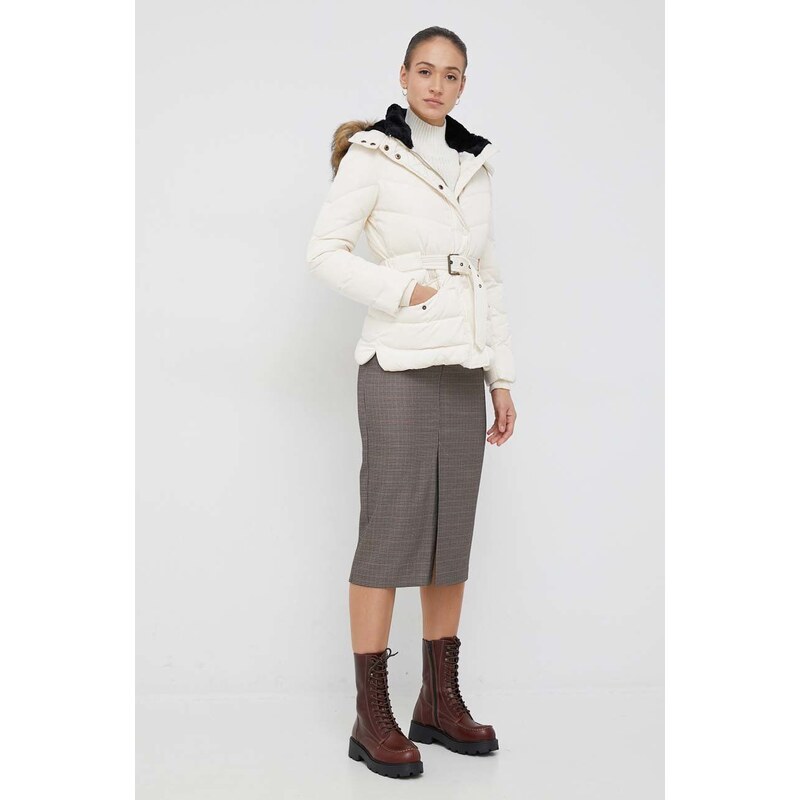 Péřová bunda Pepe Jeans Alisa dámská, béžová barva, zimní
