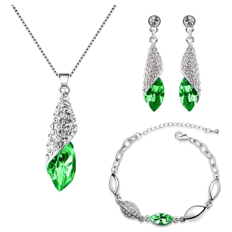 Sisi Jewelry Souprava náhrdelníku, náušnic a náramku Elegance Smaragd