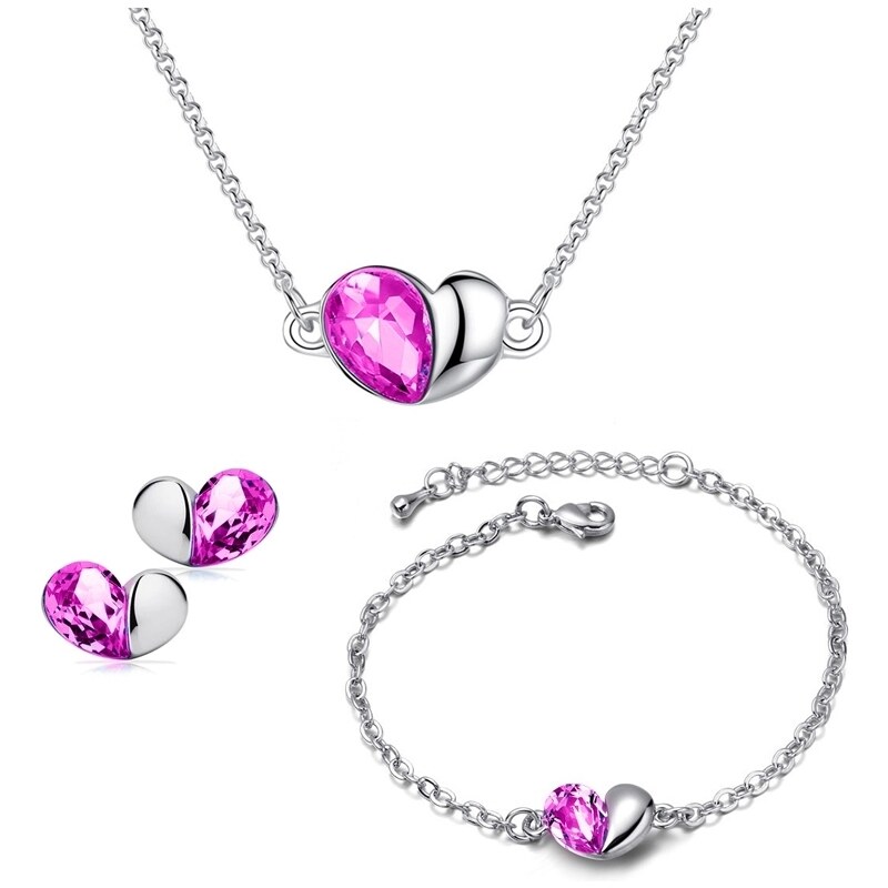 Sisi Jewelry Souprava náhrdelníku, náušnic a náramku Heart Rose - srdíčko