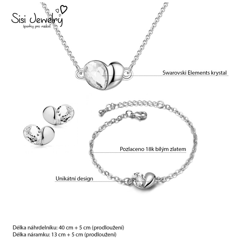 Sisi Jewelry Souprava náhrdelníku, náušnic a náramku Heart - srdíčko