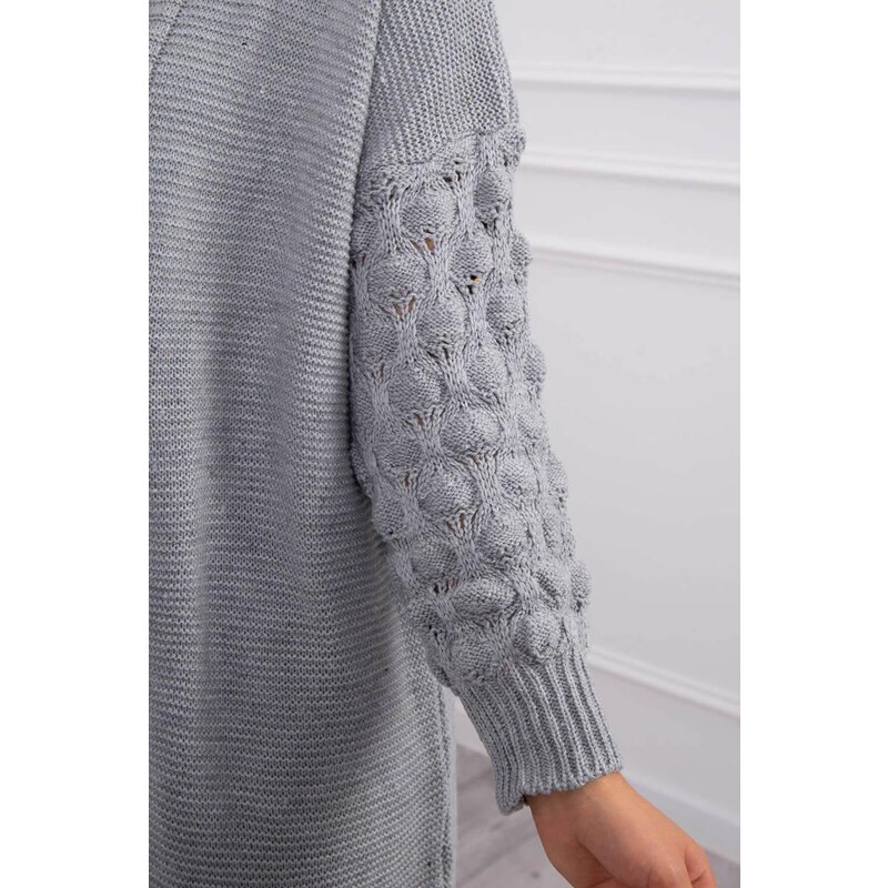 MladaModa Dlouhý kardiganový svetr s netopýřími rukávy model 2020-9 šedý