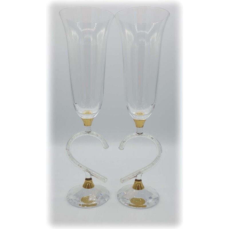 SkloBižuterie Svatební křišťálové sklenice sekt 2ks SW04