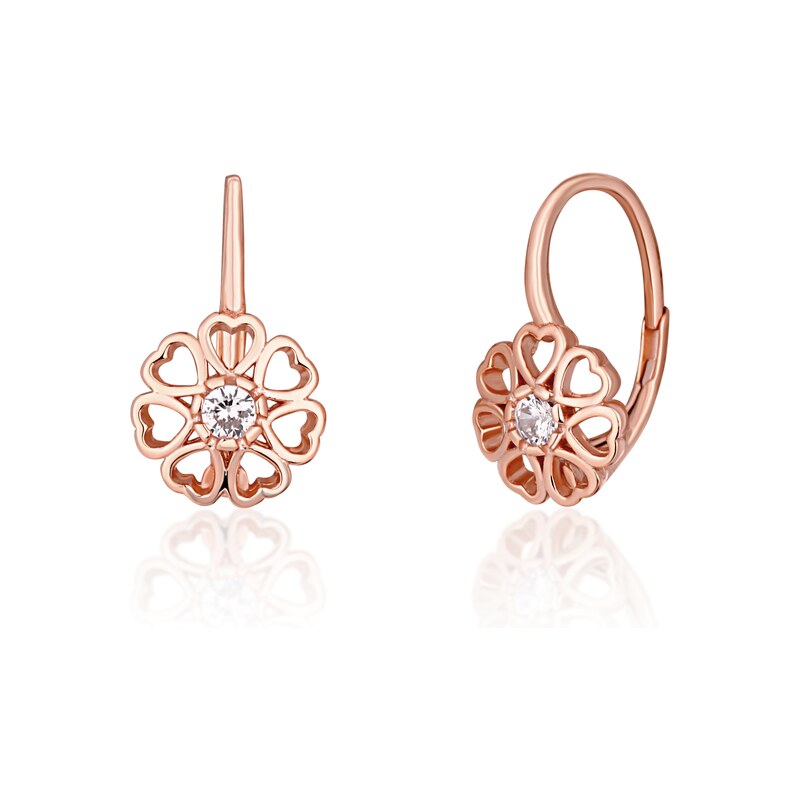 JVD Stříbrné Rose Gold náušnice se sedmi srdíčky a jedním