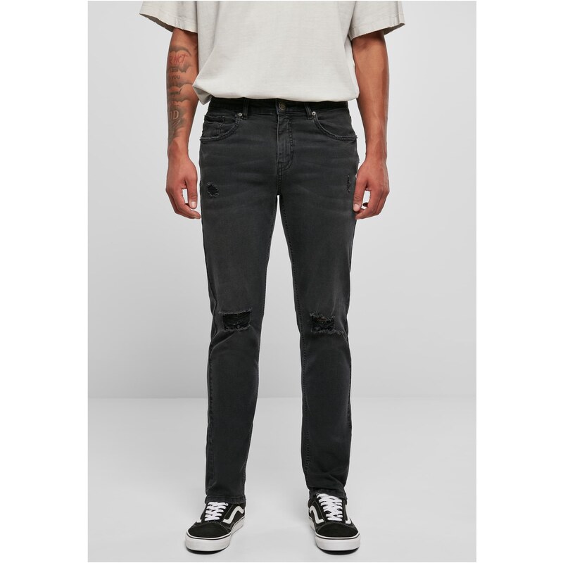 UC Men Distressed Stretch Denim Pants černé zničené seprané