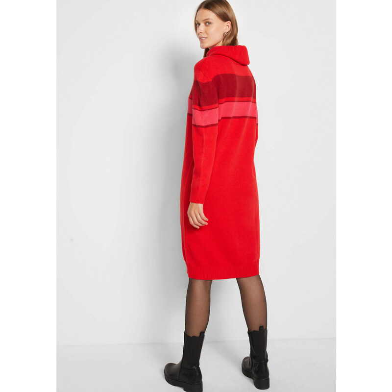 bonprix Pohodlné pletené šaty, pod kolena Červená