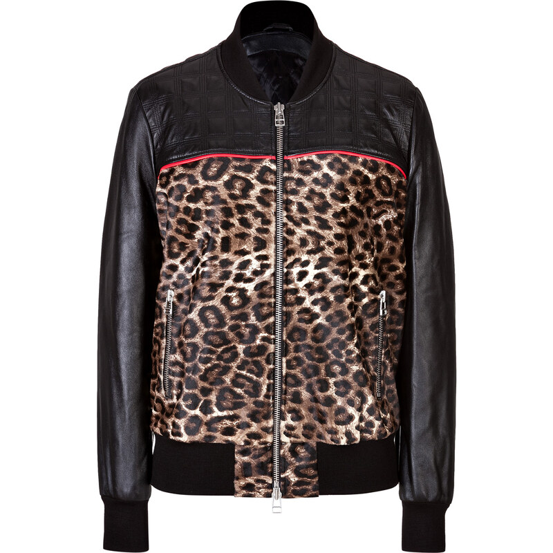 Faith Connexion Leopard Print and Leather Baseball Jacket