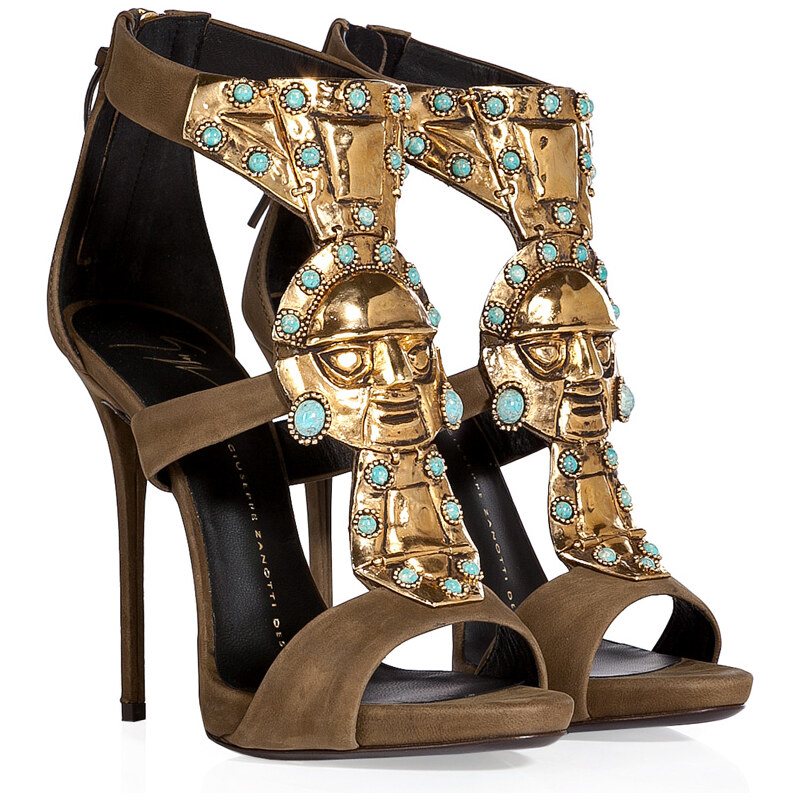 Giuseppe Zanotti Suede Sandals with Embellished Front in Military