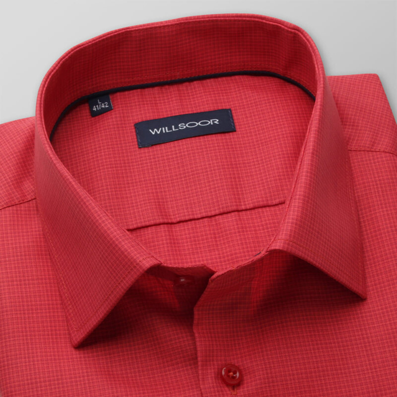 Willsoor Pánská slim fit košile červená s jemnou kostičkou 14614