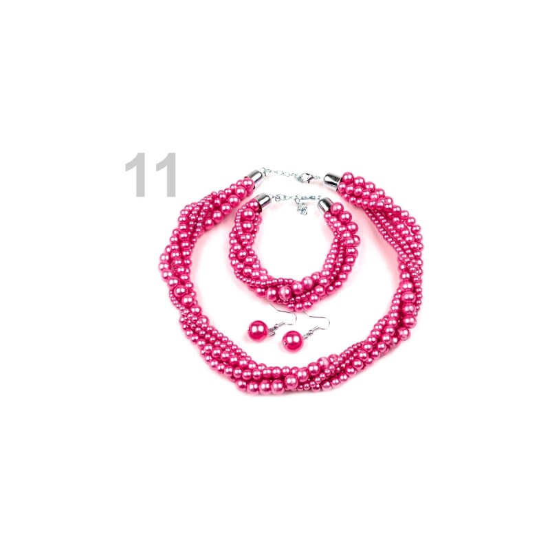 Stoklasa Náhrdelník, náramek a náušnice z voskovaných perel růžová malinová