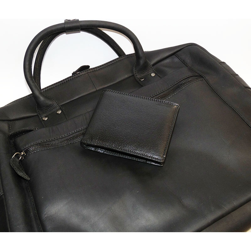 Tvujoriginal Pánský luxusní kožený set EXTRA PREMIUM Leather černá kožená peněženka a velká příruční taška z pravé kůže r s monogramem (ražba)