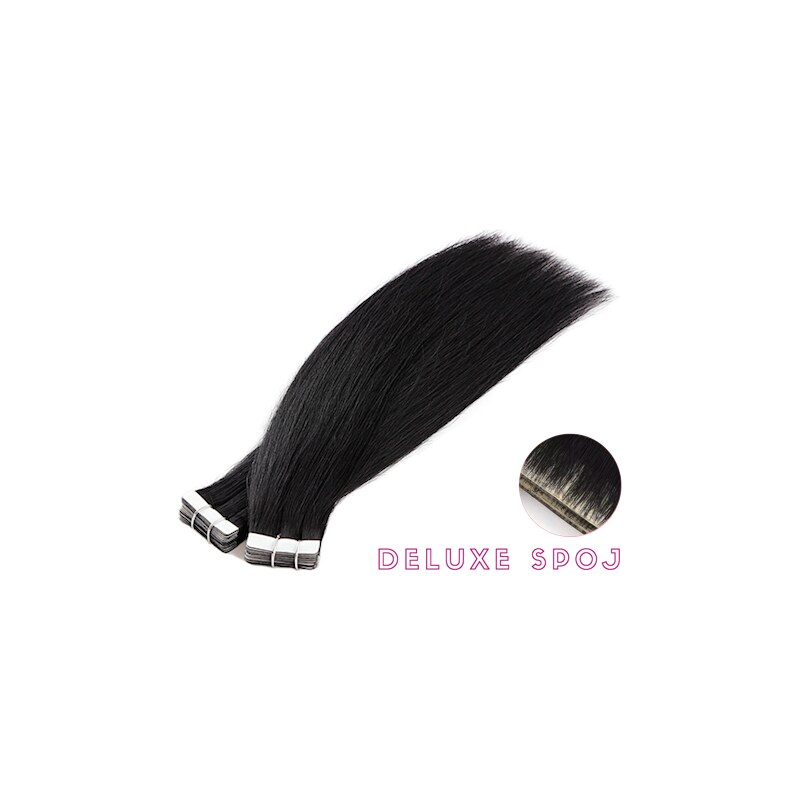 Deluxe neviditelné vlasové PU pásky tape in na prodlužování vlasů 40cm 01 - černá jako uhel