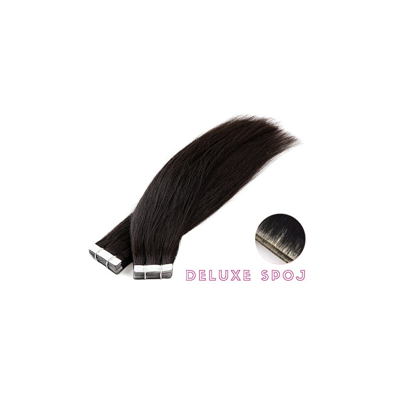 Deluxe neviditelné vlasové PU pásky tape in na prodlužování vlasů 60cm 1B - přírodně černá