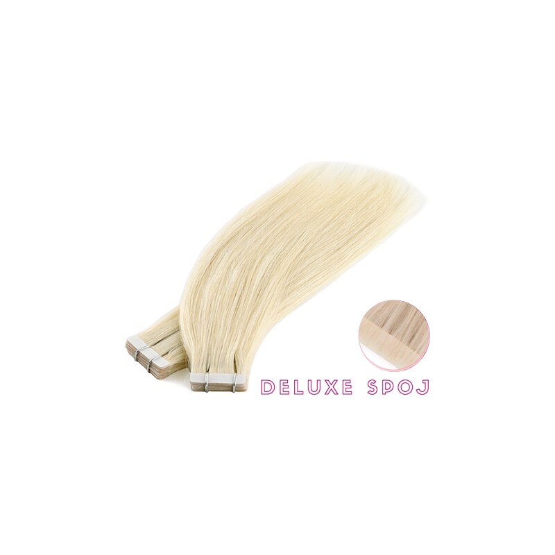 Deluxe neviditelné vlasové PU pásky tape in na prodlužování vlasů 50cm 60 - platina