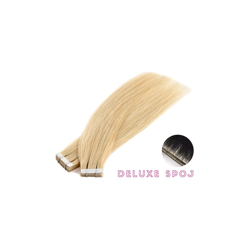 Deluxe neviditelné vlasové PU pásky tape in na prodlužování vlasů 60cm 22 - světlá blond