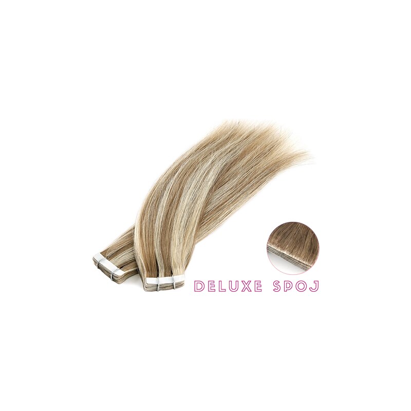 Deluxe neviditelné vlasové PU pásky tape in na prodlužování vlasů 50cm 14/24 - tmavá blond / platinová extra