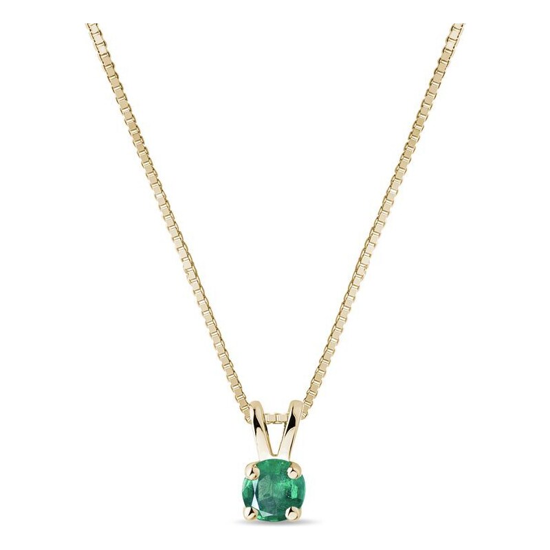 Zlatý náhrdelník s kulatým smaragdem KLENOTA K0450093