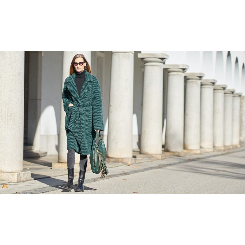 Due Linee Dámský oboustranný kabát smaragdový