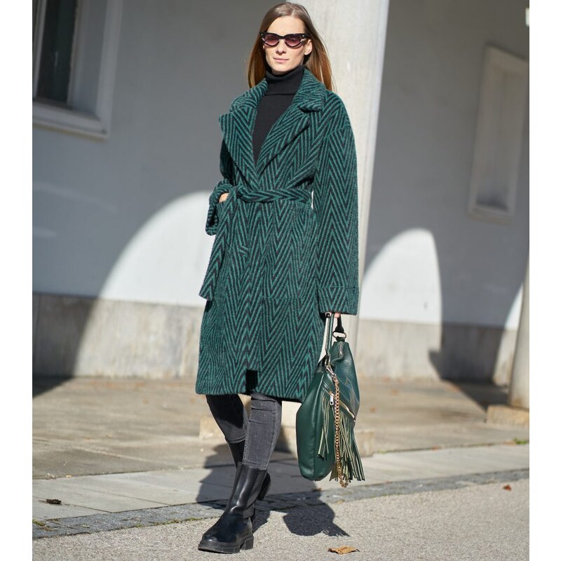 Due Linee Dámský oboustranný kabát smaragdový