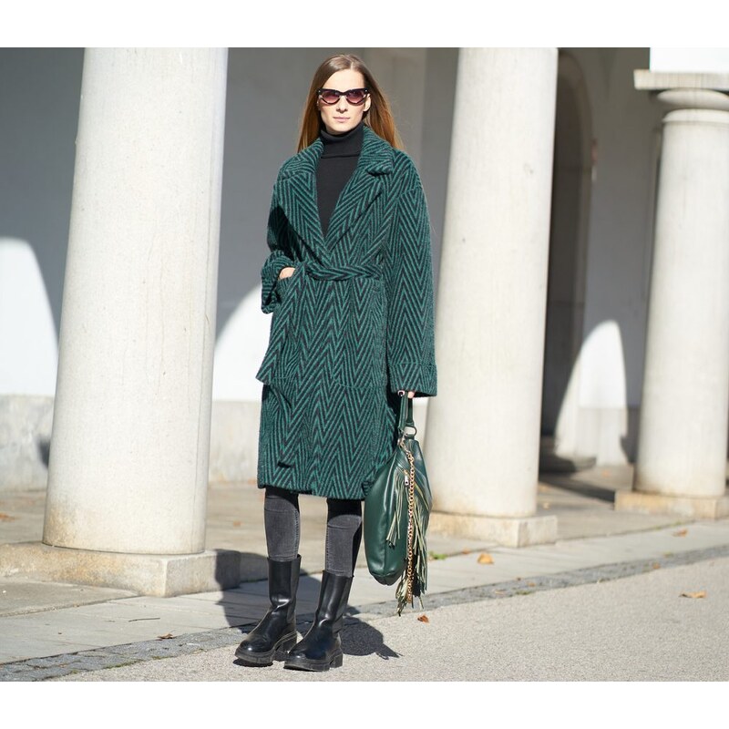 Due Linee Dámský oboustranný kabát smaragdový