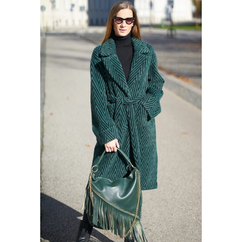 Due Linee Dámský oboustranný kabát smaragdový