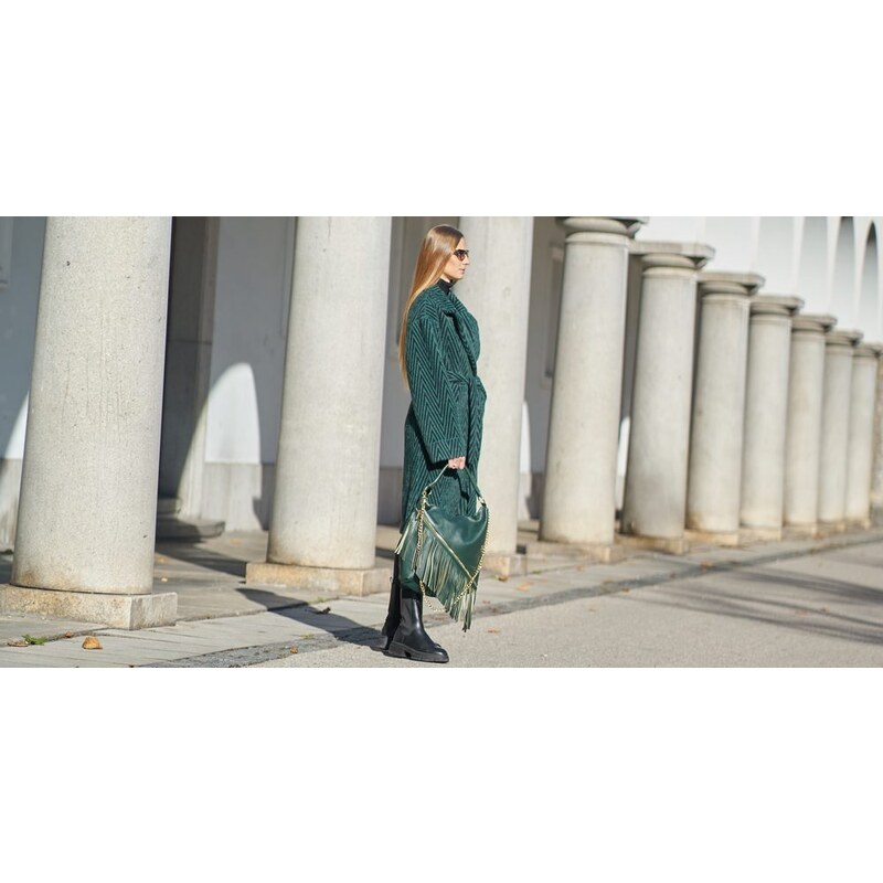 Due Linee Dámský oboustranný kabát smaragdový