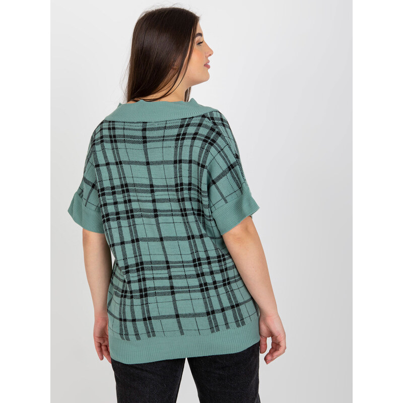 Fashionhunters Mint pletená plus size vesta v kostce