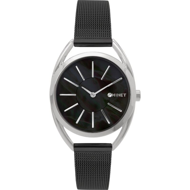 MINET Stříbrno-černé dámské hodinky ICON BLACK PEARL MESH MWL5211 75153217