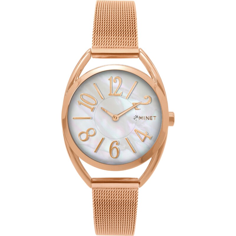 MINET Náramkové růžové dámské hodinky s čísly ICON ROSE GOLD PEARL 75160596