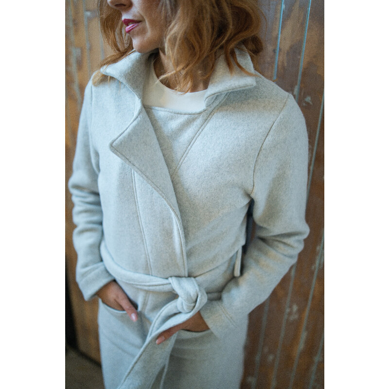 Meera Design Hřejivý kabát ARTEMIS prodloužený/ Světle šedý fleece