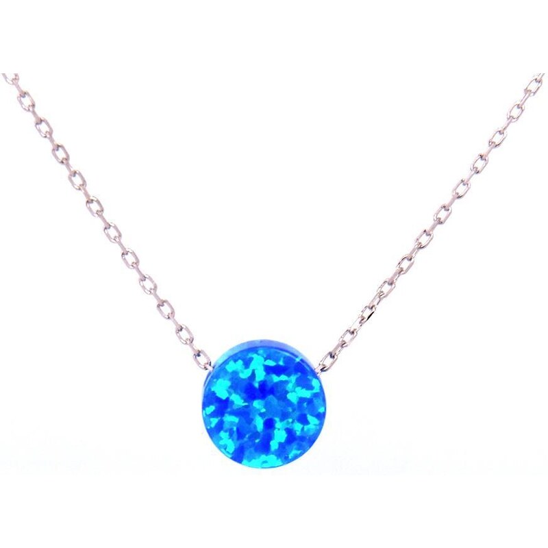 Rafity Stříbrný náhrdelník kolečko s modrým opálem
