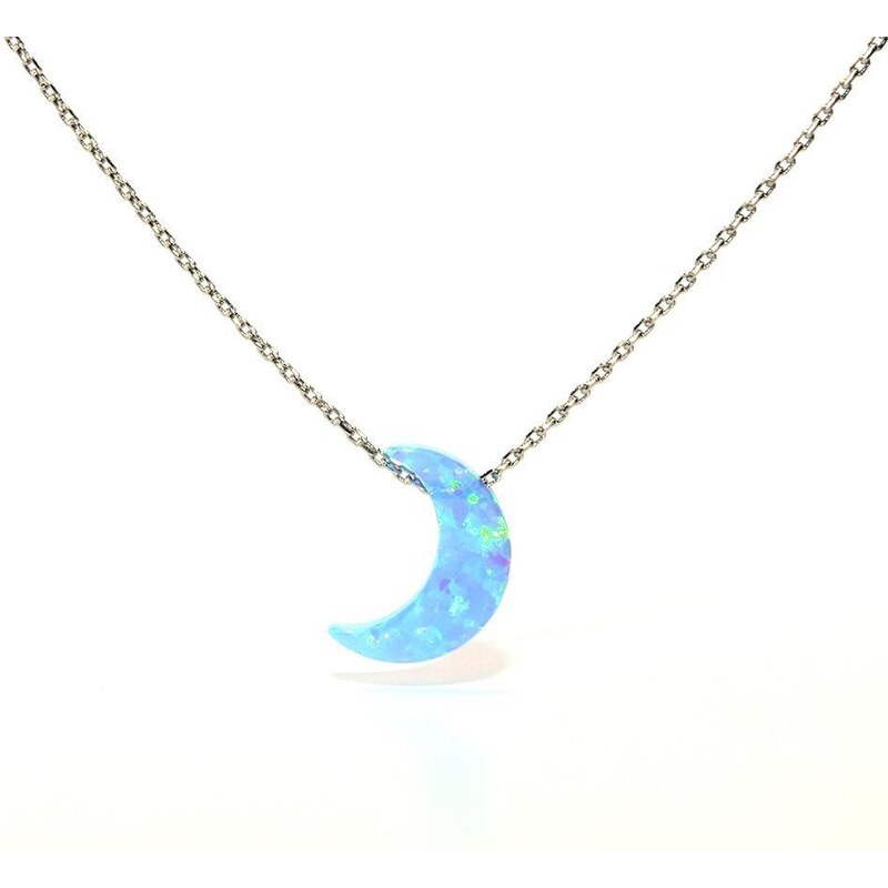 Rafity Stříbrný náhrdelník MĚSÍC modrý opál