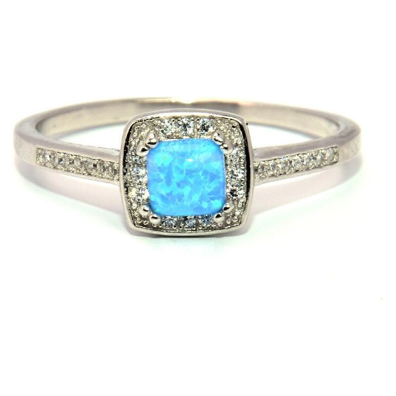Rafity Stříbrný prsten s modrým opálem a zirkony