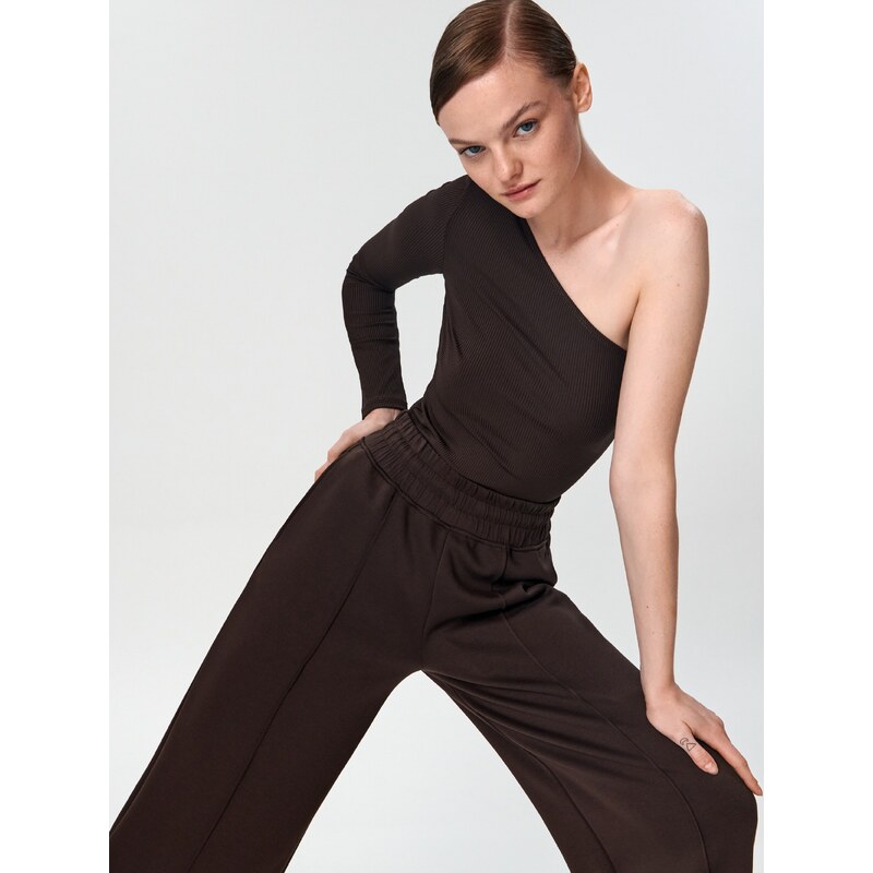 Sinsay - Crop top z žebrovaného úpletu - tmavě hnědá 114813580