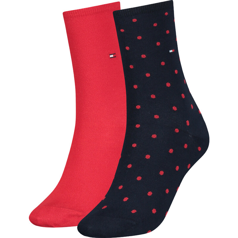 TOMMY HILFIGER Dámské červené černé ponožky 2 páry 100001493-2P-007