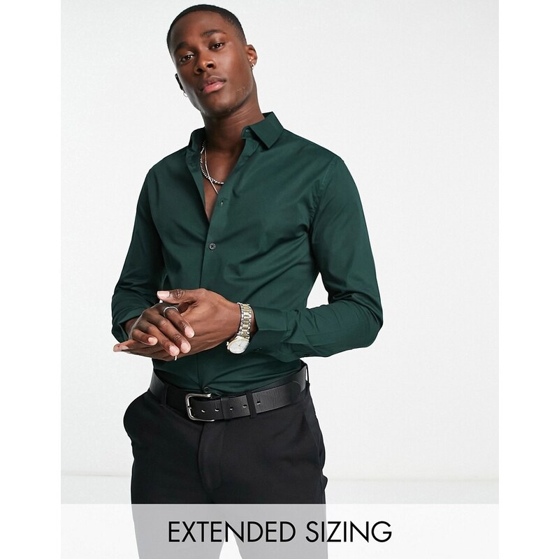 ASOS DESIGN skinny fit shirt in deep pine green