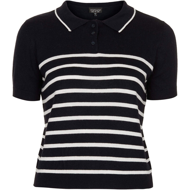 Topshop Knitted Striped Polo Top