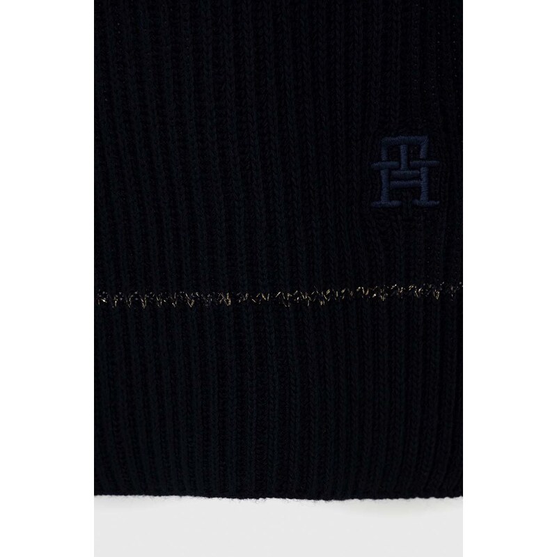 Šátek z vlněné směsi Tommy Hilfiger tmavomodrá barva, s potiskem