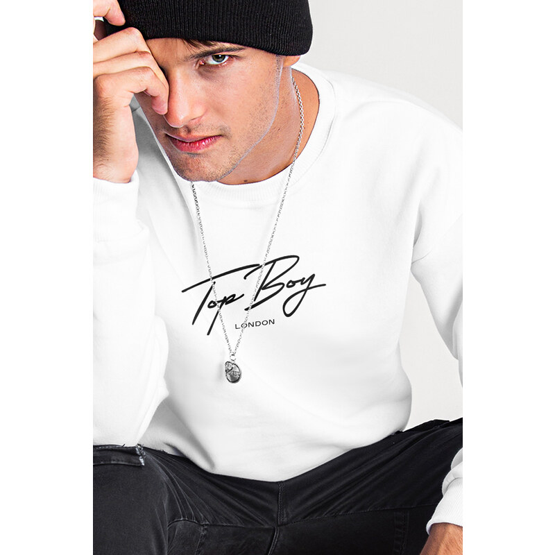 Mikina, Barva Bílá, s Potiskem Top Boy London