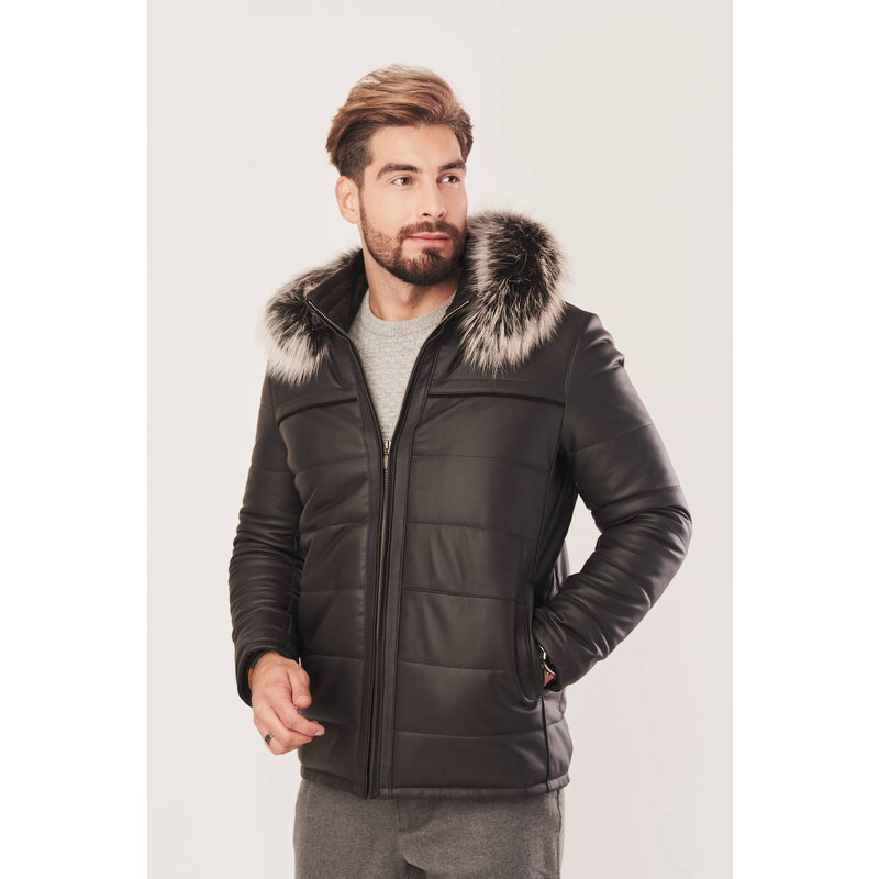 KONOPKA Pánská zimní kožená bunda s kapucí