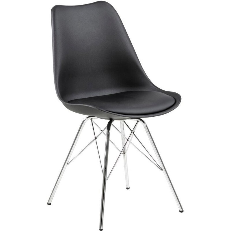 Scandi Černá plastová jídelní židle Erisa s chromovou podnoží