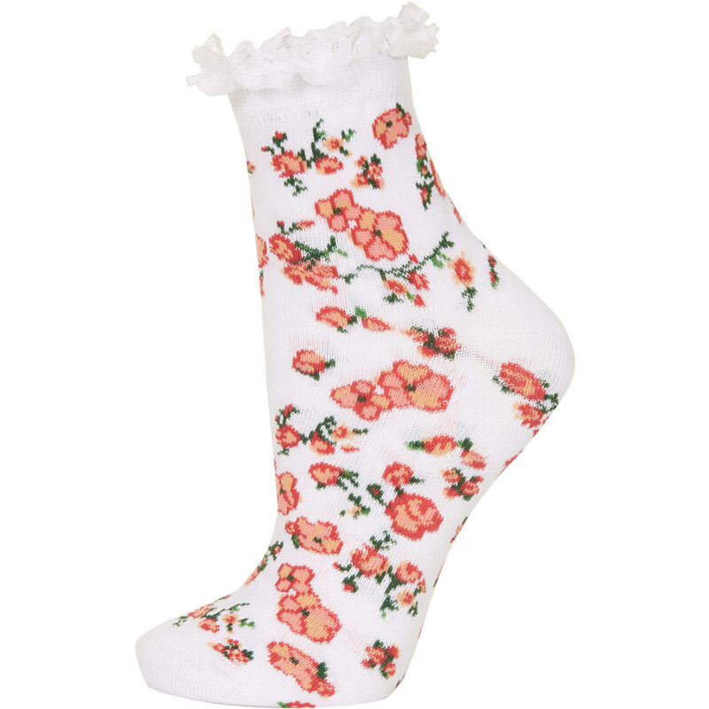 Topshop White Spring Rose Lace Trim Socks