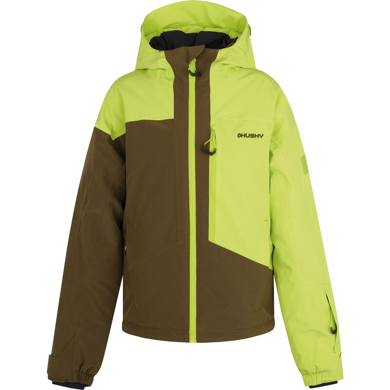 Husky Gomez Kids dětská lyžařská bunda bright green/dark khaki