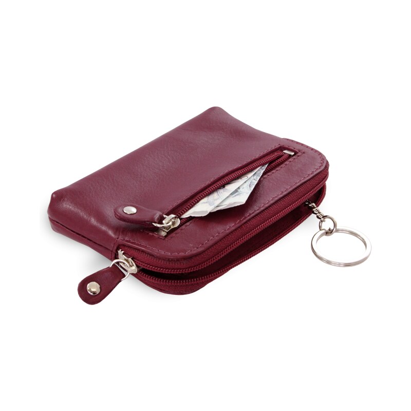 Arwel Větší burgundy kožená dvouzipová klíčenka 619-8104-34 97330745
